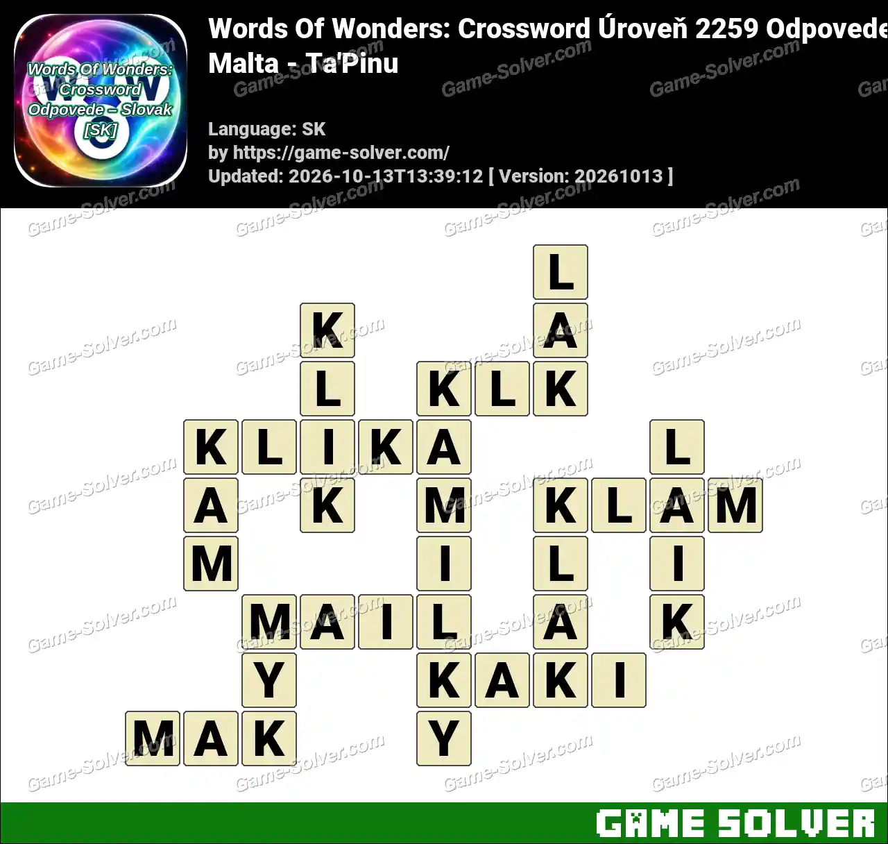 Words Of Wonders: Crossword Úroveň 2259 Odpovede – Malta – Ta’Pinu